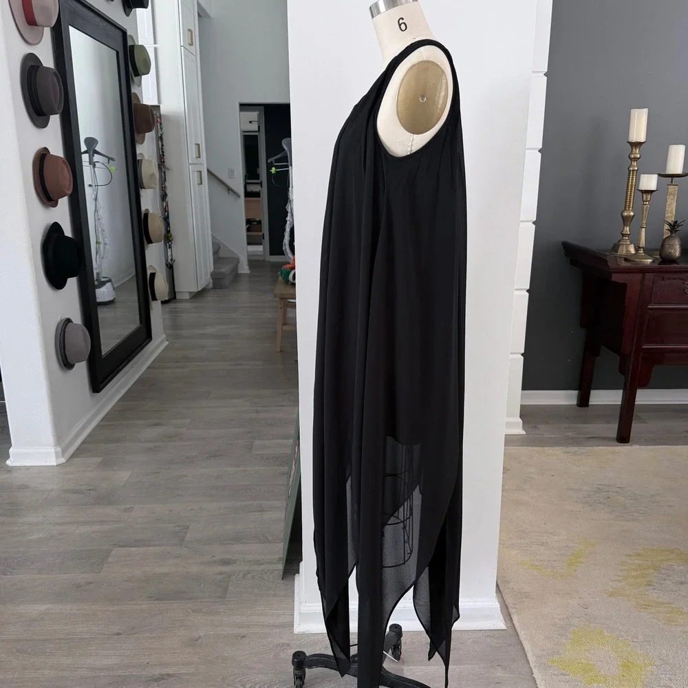 Michael‎ Kors Black Chiffon Sharkbite Hem V-Neck Midi Dress NWT Small